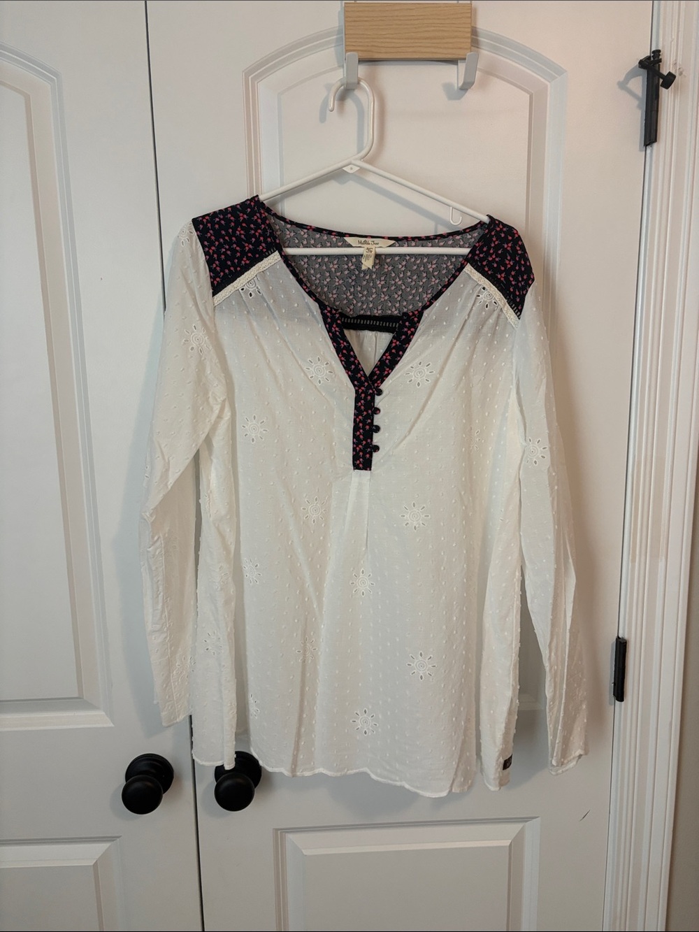 Matilda Jane White Eyelet Tunic with Navy Pink Floral Trim